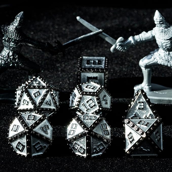 UDIXI Metal Dice Set D&D, Rivet Metal DND Dice Set for Dungeons and Dragons Role Playing Games (Black Nickel Silver)