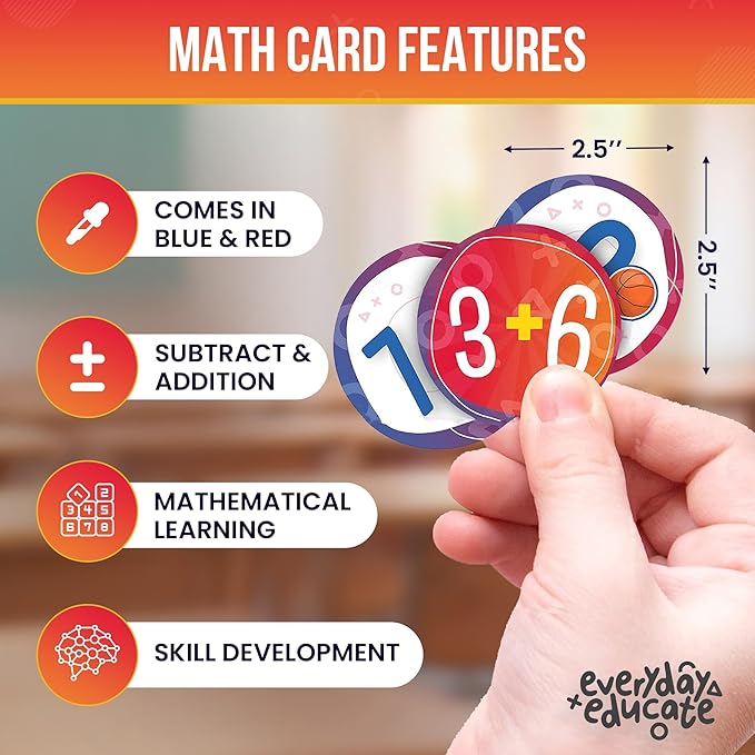 Fun Math Card Game - STEM Mathematics Addition and Subtraction Education - Helps to Teach Early Math Facts with 30 Matching Pairs Preschool Games & Gifts for Boys & Girls Ages 3 and Up
