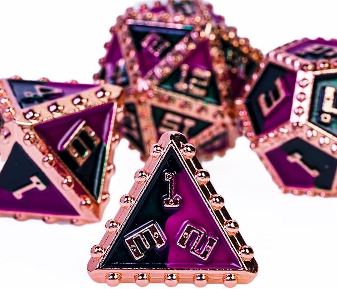 UDIXI Metal Dice Set, Metal DND Dice Set Rivet D&D Set for Dungeons and Dragons Role Playing Games (Red Copper-Purple Green)