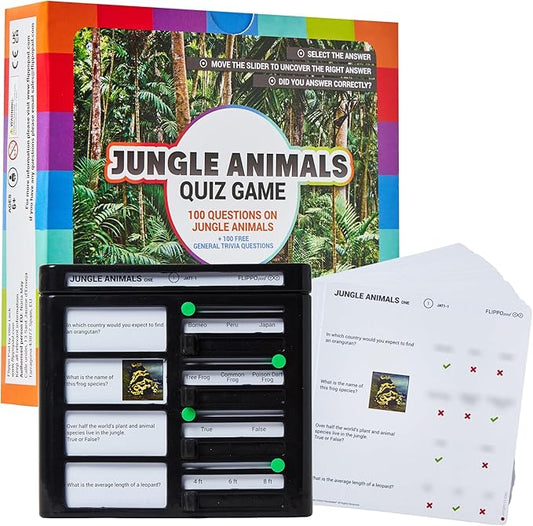Quiz Device Game - Jungle Animals Trivia Quiz Game - 25 Cards - 200 Questions - Educational & Fun - Ideal Travel Games for Kids - Family Quiz Games - Portable Pack - Age 6+
