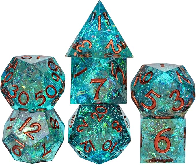 7PCS DND Dice Set,Handmade Sharp Edge Dice Set D&D RPG Polyhedral Die,for Dungeons and Dragons TTRPG Games Roleplaying Games Pathfinder,with Gift Box(Blue and Black)