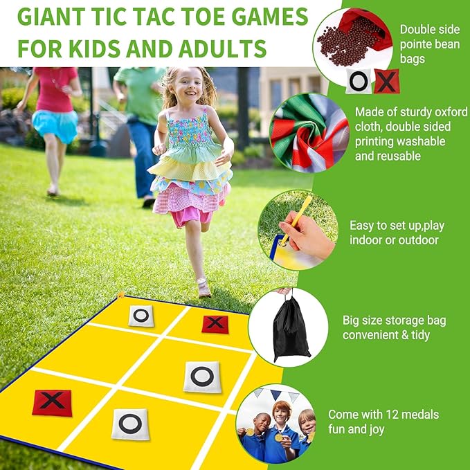2-in-1 Giant Easter Bean Bag Toss & Large Tic Tac Toe Outdoor Games for Kids Adults-4.5ft Giant Outside Lawn Yard Camping Field Day Games for Kid Family-Backyard Fun Carnival Easter Party Giant Games