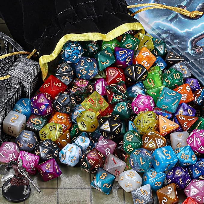 CiaraQ DND Dice Set - 26 x 7 (182pcs) Polyhedral Dice for Dungeons and Dragons D&D RPG MTG Role Playing Table Games, with a Large Flannel Bag