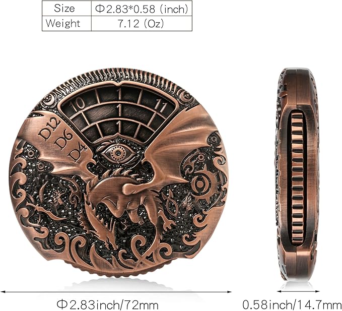 DNDND DND Spinner Dice 7-in-1 Fidget Spinner Metal D&D Dice Set with Gorgeous Gift Box for Dungeons and Dragon and Tabletop Game (Copper)