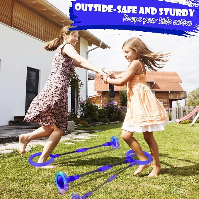 Ankle Skip Ball for Kids, Foldable Colorful Light Flash Wheel Skip Ball for Adults, Indoor Outdoor Game Toys for Kids Girls Boys, Gift for Girls, Boys Ages 5 6 7 8 9 10 11 12 Years Old- Blue