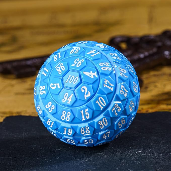 100 Sided Polyhedral Dice, Single D100 Game Dice, 100 Sided Cube with Black Pouch, D100 die 48 mm (Opaque Blue with White Number)