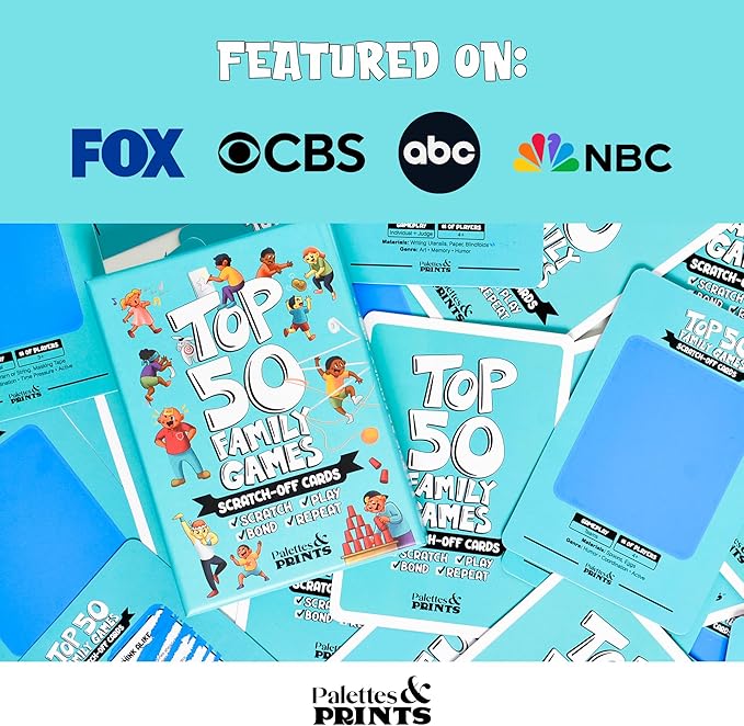 Top 50 Games for Kids, Teens, & Adults - 50 in 1 Reusable Scratch Off Fun - Card Games for Families - Cool, Funny Family Game Night Gift - All Ages, 4+, 8-12, 12+