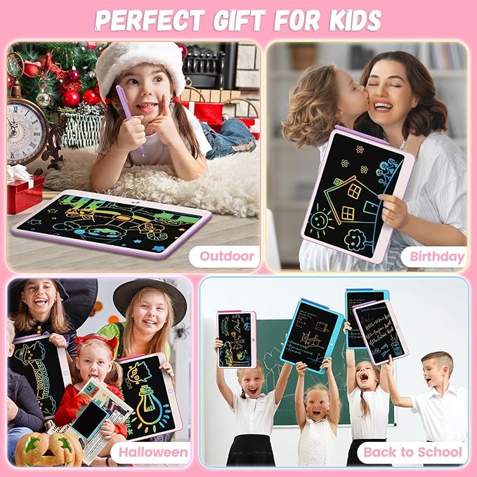 KOKODI LCD Writing Tablet, 12 Inch Colorful Toddler Doodle Board Drawing Tablet, Erasable Reusable Electronic Drawing Pads, Educational and Learning Toy for 3-6 Years Old Boy and Girls