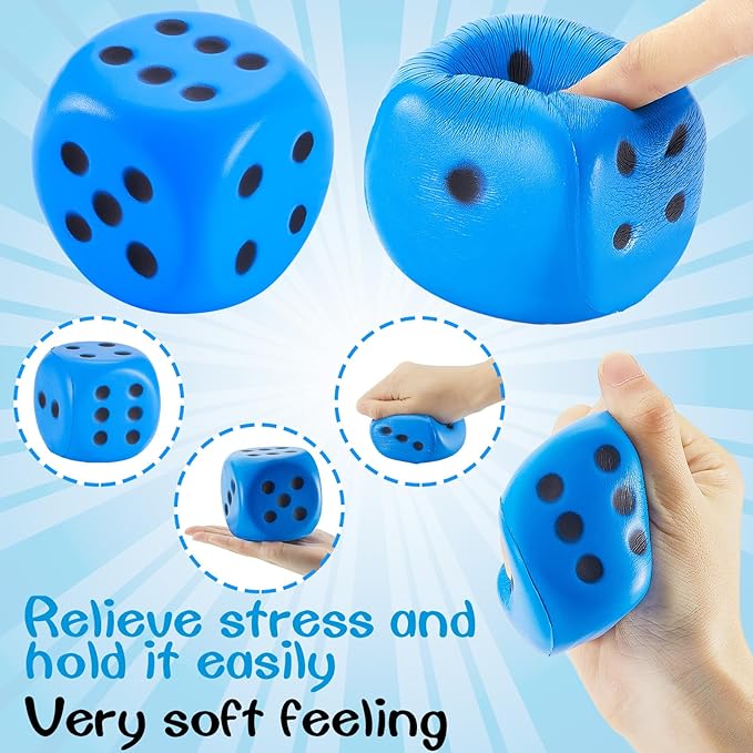 Zomiboo 2 Pcs Large Foam Dice Stress Balls Soft Jumbo 6 Sided Giant Dice Educational Learning Squeeze Anxiety Relieve Toy Gifts for Adults Kids Board Game Classroom(Red, Blue,3.93 Inch)