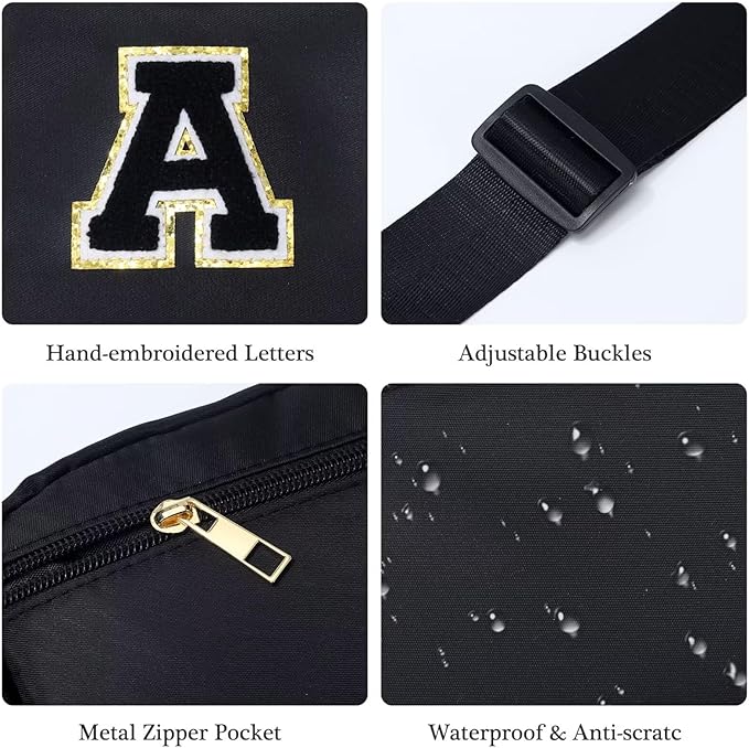 YOOLIFE Teacher Appreciation Gifts for Women - Gifts for Teacher, Teacher Retirement Gifts for Women Teacher Bag Teacher Gifts from Students, Initial Crossbody Bag Belt Bag, Black T