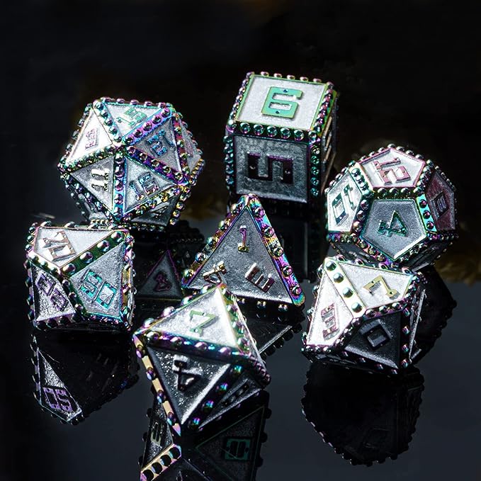 UDIXI Metal Dice Set D&D, Rivet Metal DND Dice Set for Dungeons and Dragons Role Playing Game and Other Tabletop Games (Colorful Silver)