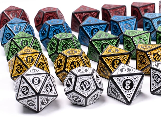 5 Sets Dice DND, Polyhedral Dice Set (35pcs) with Leather Dice Bag, D&D Dice Set for Dungeons and Dragons, RPG Table Games (Window Lattice Carved Series)