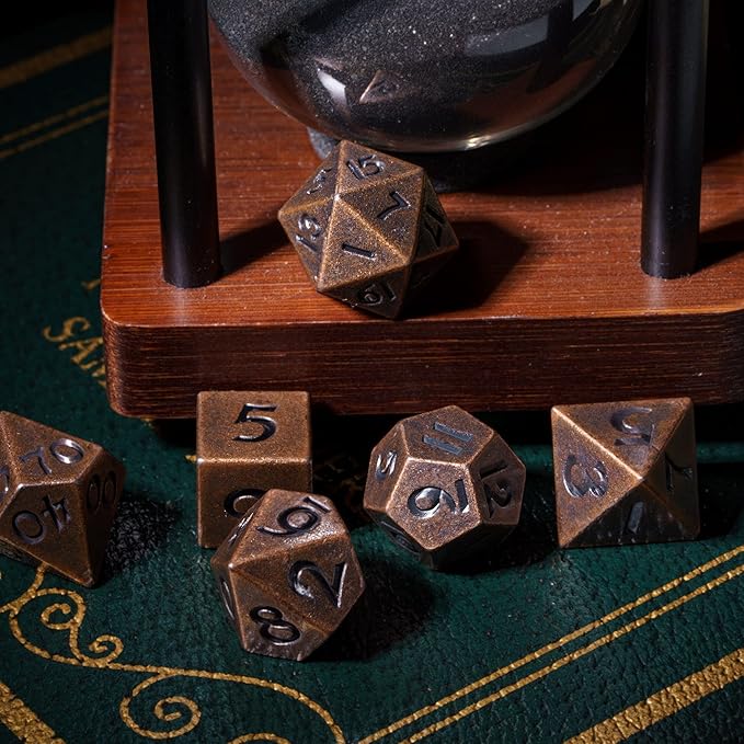 UDIXI 12mm Mini DND Dice Metal Dice Set D&D, 7-Die Polyhedral Dice Set for Dungeons and Dragons Role Playing Game (Copper)