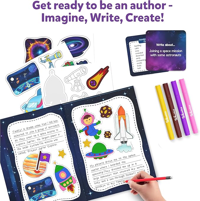 Skillmatics Storybook Art Kit - Space Explorers Art Kit for Kids, Write & Create Space Stories, Creative Activity for Boys & Girls, DIY Kit, 300+ Stickers, Gifts for Ages 5, 6, 7, 8, 9, 10