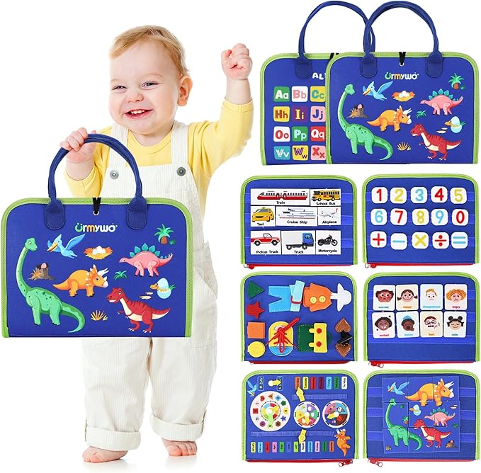 Busy Board for Toddlers Boys Girls Montessori Toys for 1 2 3 4 Year Old, Busy Book Preschool Learning Activities with Alphabet Number, Animal Travel Toys Birthday Gifts for Plane Car Motor Skills