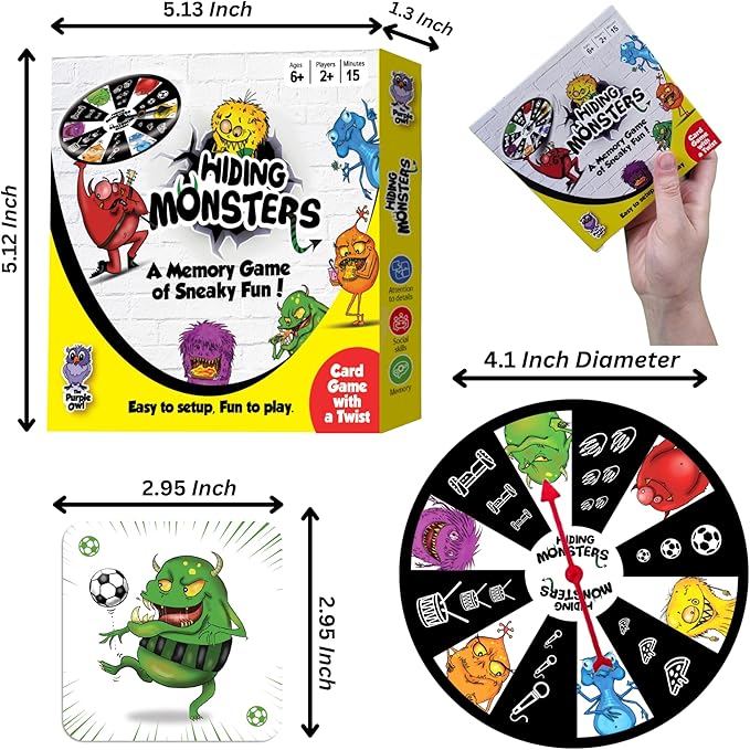 Hiding Monsters Memory Card Game for Kids with a Spinner Wheel - Fun and Easy-to-Play. Matching Memory Game for Kids 4-8 and 8-12 for Boys and Girls