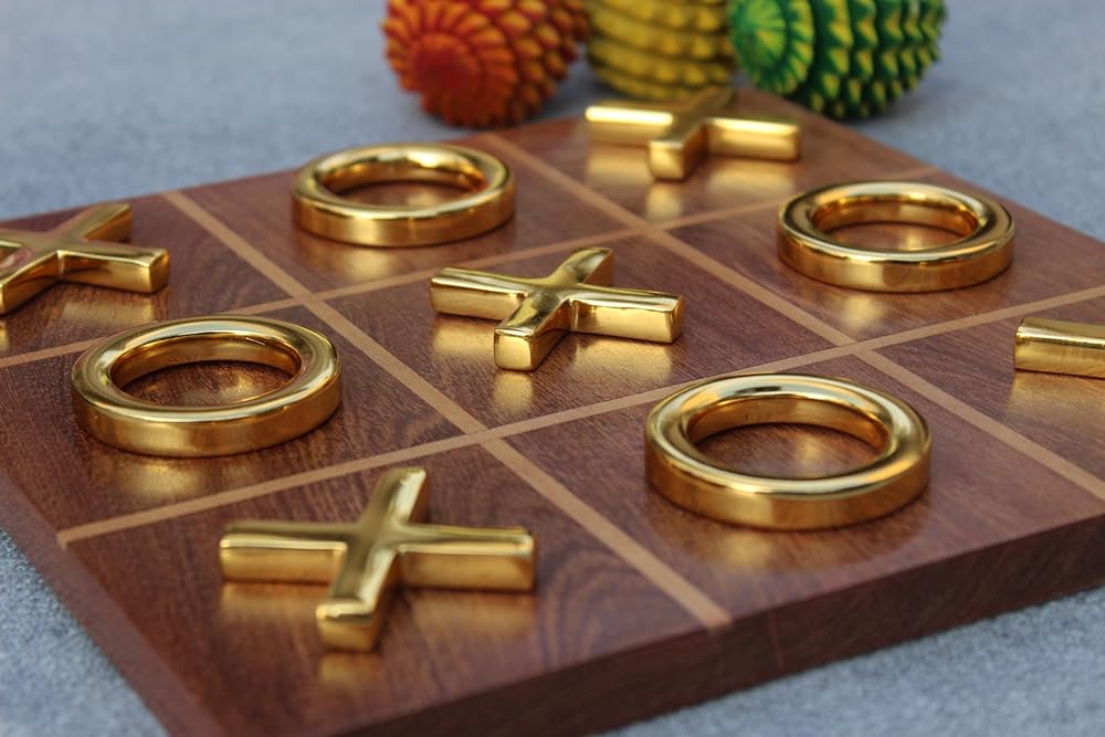 T one wooden Tic Tac Toe Game for farmhouse decor | coffee table decor | Table Top modern home decor for Living Room | board games for adults (Design-3)