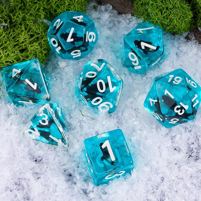 UDIXI Shark DND Dice Set, Resin D&D Dice Set Blue Ocean Polyhedral d and d Dice Set for Dungeons and Dragons RPG and Other Tabletop Games