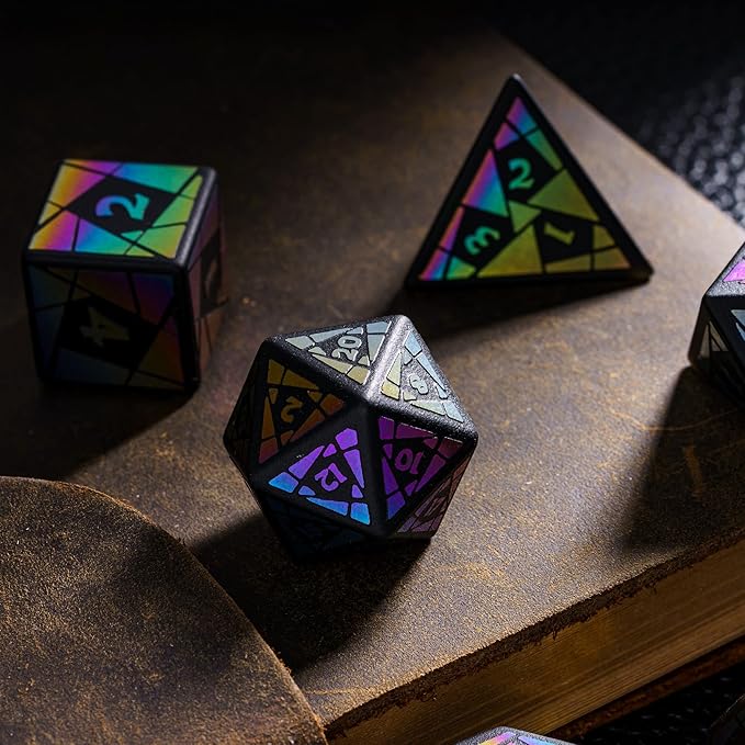 UDIXI Obsidian Dice Set, 7PCS Stone DND Dice with Colorful Pattern, Handmade Polyhedral Dice Set for D&D Dungeons and Dragons Role Playing Games and Other Tabletop Game