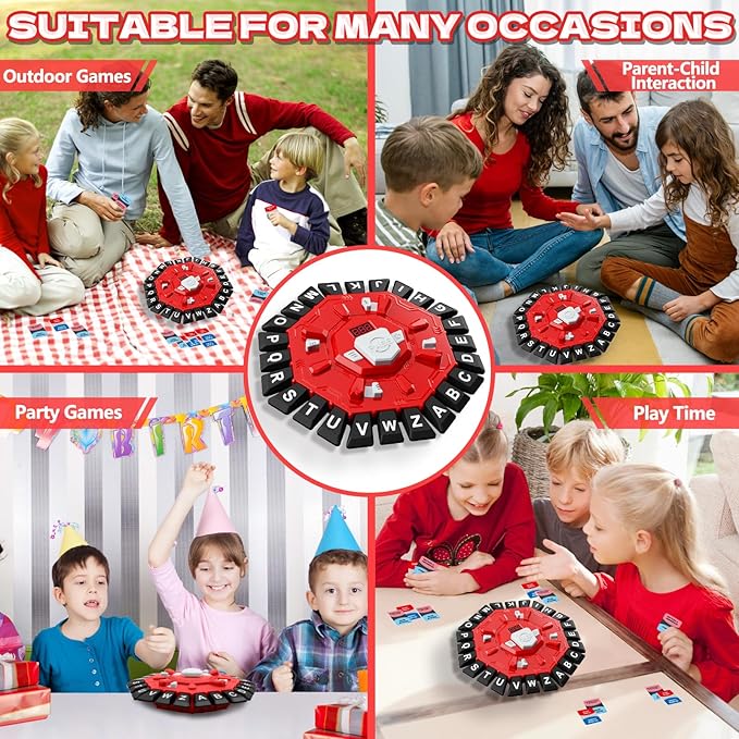 Word Game Family Board Game with Digital Display Timer and 2 Categories Modes Fun Fast-Paced 24-Letter Game for Learning Party Interactive (Red)