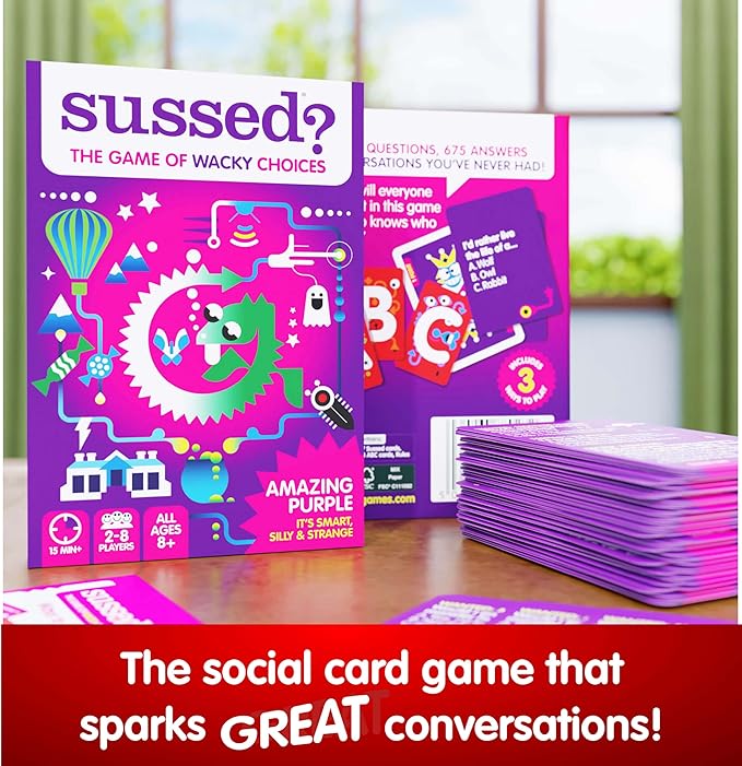 SUSSED Wacky ‘What Would You Do?’ Card Game - Fun & Easy Travel Game for Girls, Boys & Tweens - Builds Kids’ Social Skills & Confidence - Purple Pack: Dragons, Space & Magic