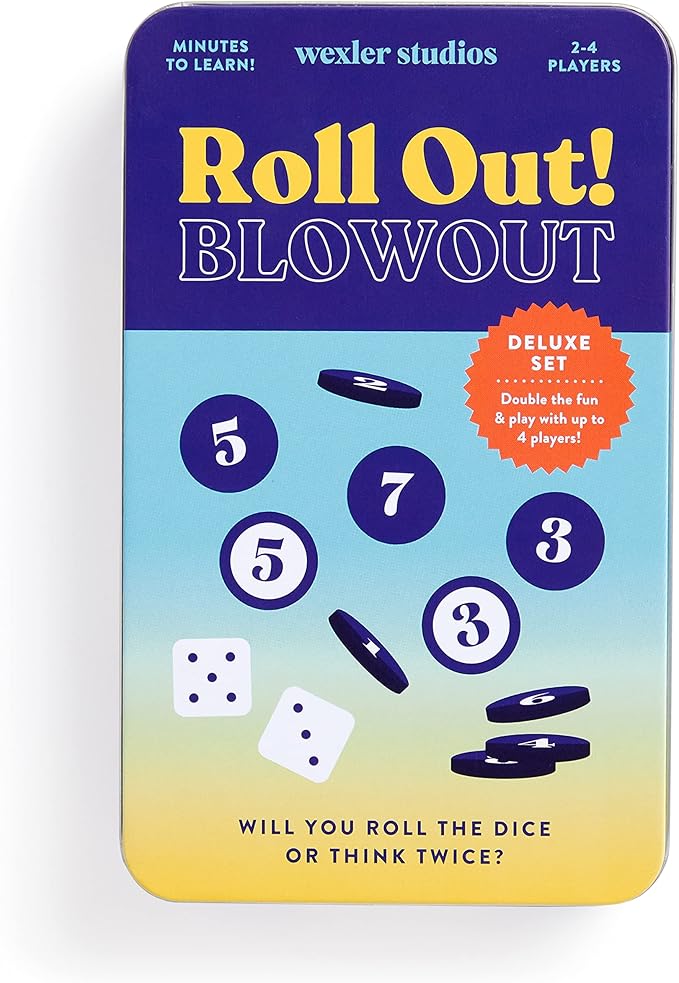 Galison Wexler Studios Roll Out! Blowout – Fun Dice and Checker Game for Adults and Kids Perfect for Travel and Family Game Night, 2-4 Players