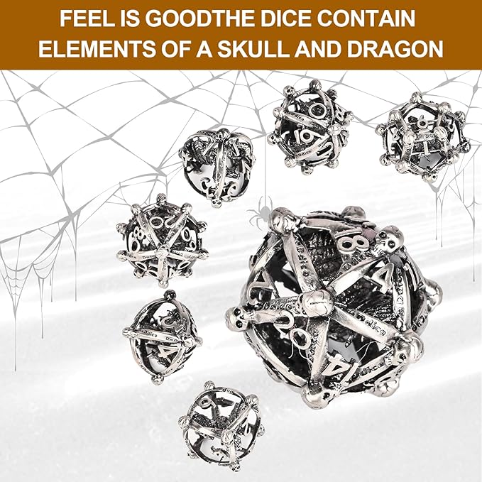 DND Metal Dice Set, UBEUCK 7PCS Gear Metal DND Dice Set for Dungeons & Dragons Board Games Boxes (Antique Nickel dice 2)