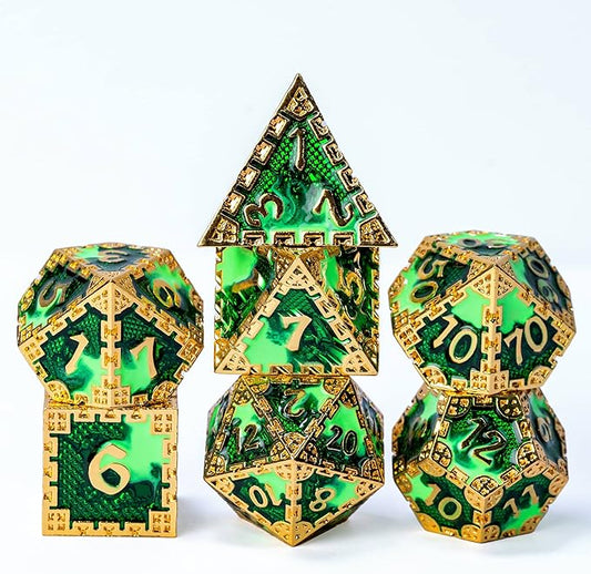 UDIXI Metal Dice Set D&D, 7PCS DND Polyhedral Dice Set Dragon d and d Dice Mint Green for Dungeons and Dragons Role Playing Game RPG and Other Tabletop Game