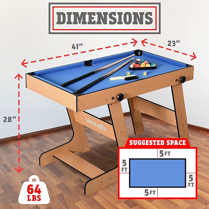 SereneLife 5in1 Folding Multi Game Table, 40" Full Size Combo Sports Arcade Game with Foosball Soccer, Ping Pong, Pool Billiards, Bowling & Shuffleboard Set, Wood Construction for Play Rec Room