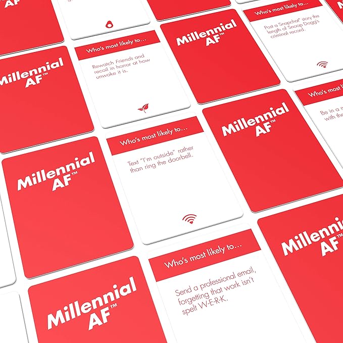 Bubblegum Stuff Millennial AF Game - Who's Most Likely to? Card Game - Find Out Who is The Most Millennial - Suitable for Adults and Teenagers