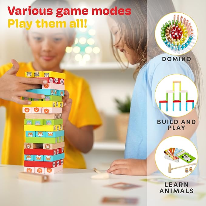 CUBIDI® Original Wooden Stacking Tumbling Tower Game That Promotes Development & Motor Skills of Toddlers Block Game for Children & Adults and Family