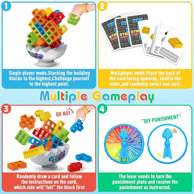 70Pcs Tetra Board Game for Kids & Adults 4-8 8-12, Team Building Blocks Stacking Game, Stacking Balance Toy for Family Friend, 2 Players+ Family Games