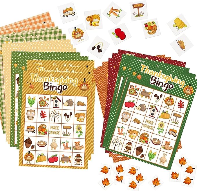 Thanksgiving Bingo Game for Kids 24 Players 8 Designs Multi Color Holiday School Activity Party Game Supplies