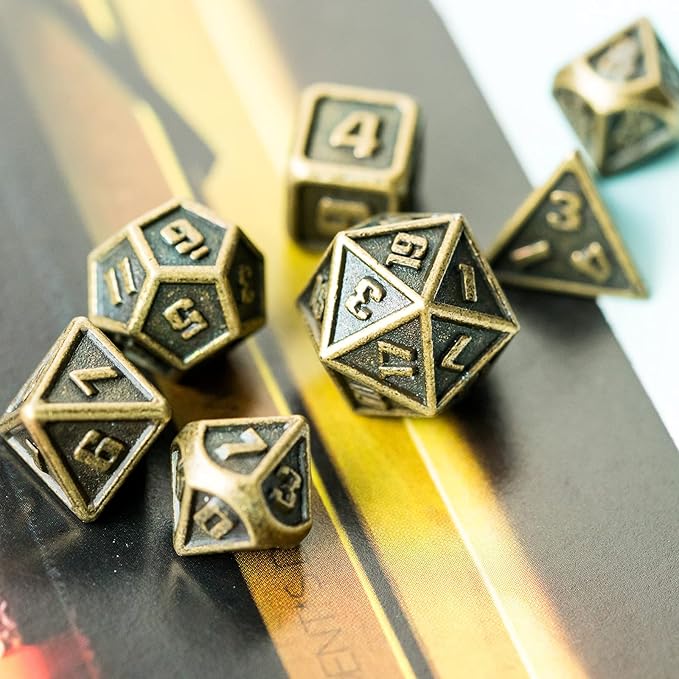 UDIXI 10mm Mini Metal DND Dice Set 7-Die Polyhedral RPG Dice for D&D Dungeons and Dragons Role Playing Game. (Bronze)