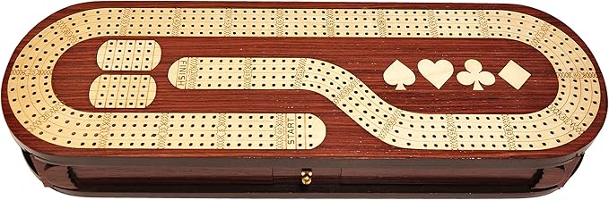 Palm Royal Handicrafts 4 Track Cribbage Board Made with Rose Wood/Maple Wood with Place of Skunk and Corner 4 Track Continuous Cribbage Board