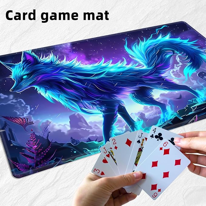 for MTG Playmat with Storage Bags, Card Playmat for TCG Card Playing Game,Rollable & Foldable for PTCG and Board Game Mat for Cards,Non-Slip Glowing Fox Desk Mat for Home Office