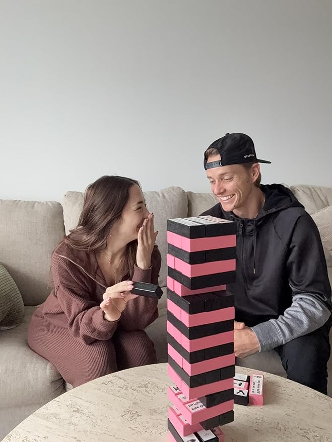 Party Games Nights l Giant Wooden Blocks Stacking Game l Pick Your Game, Fun for Group, Couple, Dare, DIY 200+ Missions and Questions for Party Night l Girls Night Party