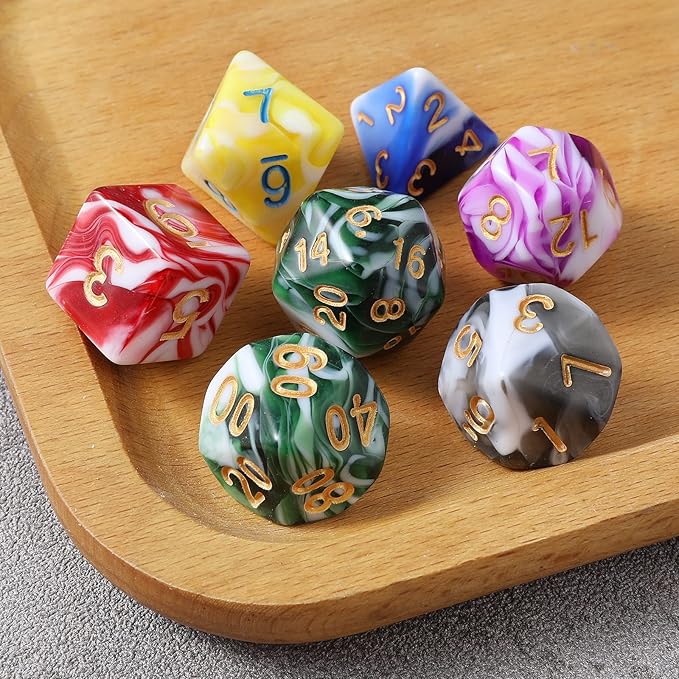 DND Dice Set, 42 Pcs Role Playing Dice Set with 6 Colorful Animal Pattern Dice Bag and PU Leather and Velvet dice Tray for Dungeons and Dragons D&D RPG MTG Table Games Mixed White