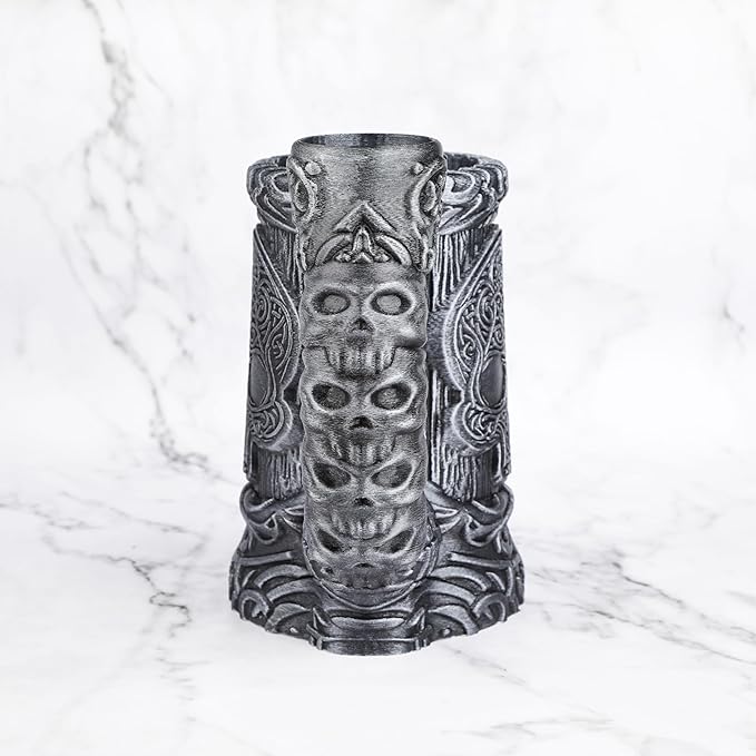 AUSPDICE Hand-Painted Skull Dice Tower – DND Dice Rolling Tower, RPG Dice Storage, Gothic Dice Cup, Pen Holder, Drink Stand – Perfect for Dungeons & Dragons Tabletop Games (RF286B Skull Cup Silver)