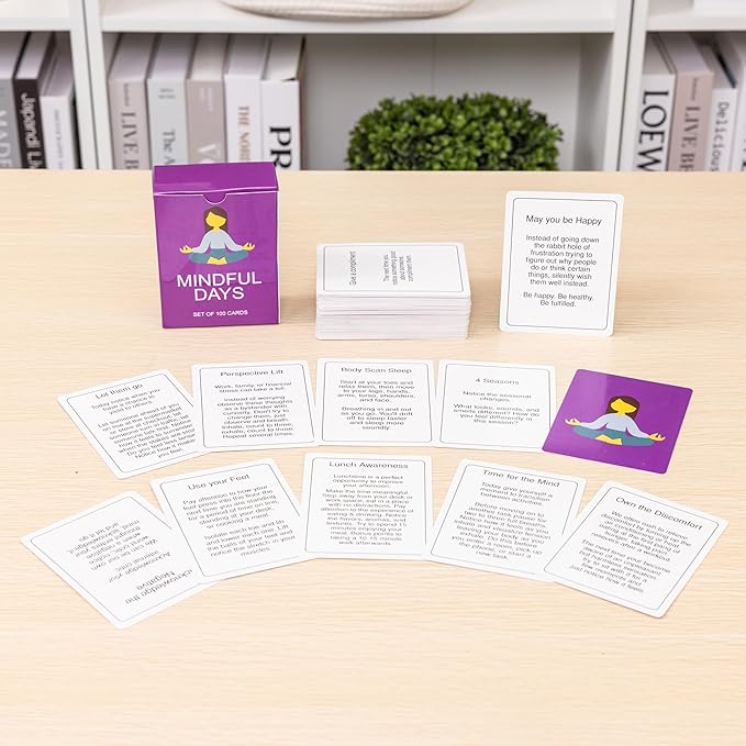 Mindful Days - Daily Mindful Activity Cards for All Ages | Inspirational Cards Promote Well Being and Self Care | Easy to Read for Daily Use at Home, at Work, or On The Go.