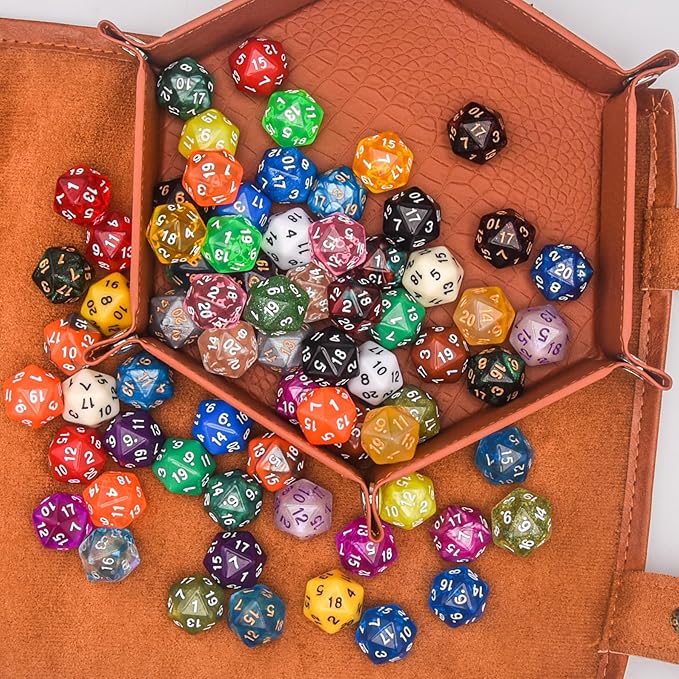 AUSTOR 70 Pieces 20 Sided Dice Mixed Color Polyhedral Dice Set 20 Sides Dices Assortment with a Black Velvet Storage Bag for DND RPG MTG Table Games