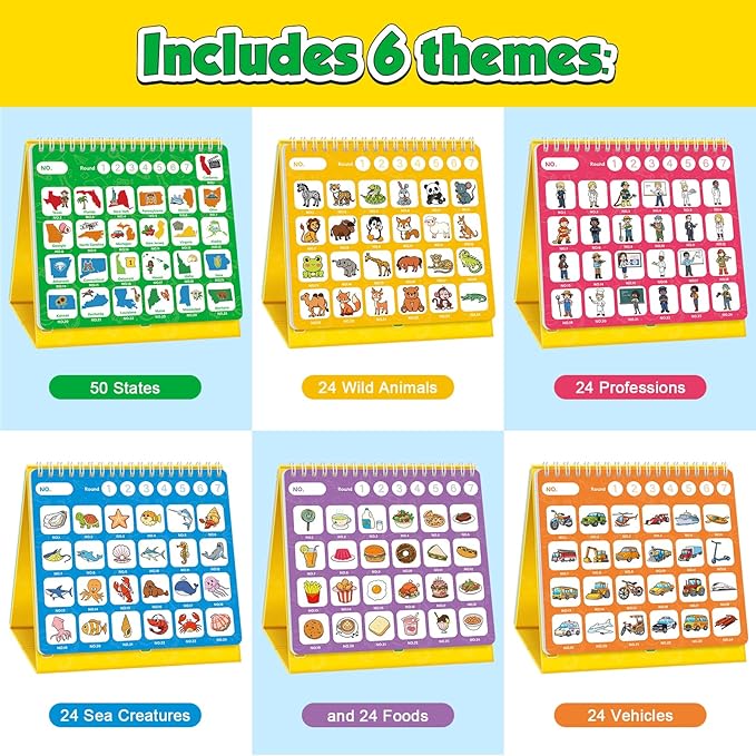 Torlam Identify & Match Game, Learn Professions, Food, Transportation, Wild and Sea Animals, 50 States, Educational Board Games Family Travel Party Camping Road Trip Car Activities for Kids 4-8 Adults