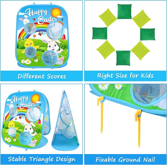Easter Bean Bag Toss Games for Kids Indoor Outdoor Easter Party Games for Boys Girls Adults Carnival Yard Game for Kids Ages 3 4 5 6 7 8 Egg Hunt Party Favors Supplies