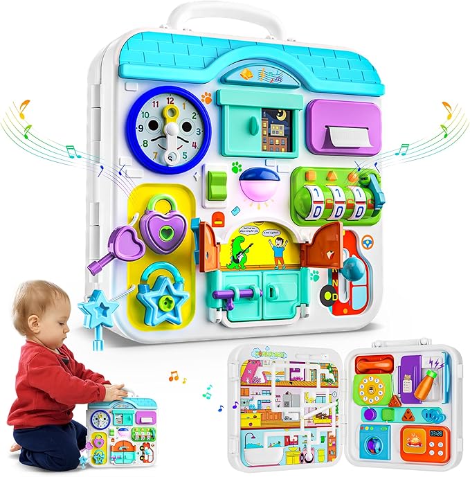 Musical Toys for 1 Year Old Girl Boy, 1st Birthday Gifts for 1 Year Old Girl, Montessori Busy Board with Light Music, Learning Educational Toy for Toddler 1-2, Baby 12-18 Months