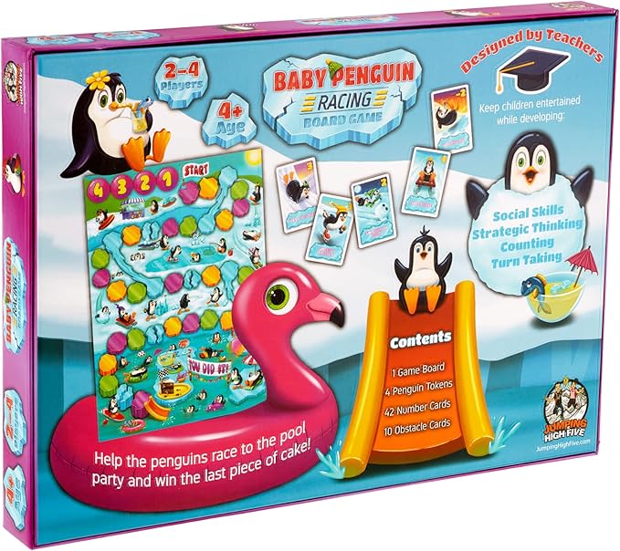 Jumping High Fives Baby Penguin Racing Board Game - Snowy Penguin Race Game for 2-4 Kids Ages 4 and Up, Children Learn New Skills While Sliding Down The Iceberg to Reach The Polar Party