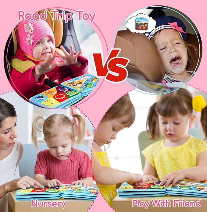 Lehoo Castle Montessori Busy Board for Toddlers 2-4, Busy Book for Toddlers 1-3, Activity Books for Airplane Car, 2 Year Old Girl Toys Gift, Sensory Travel Toys, Preschool Learning Busy Book (Pink)