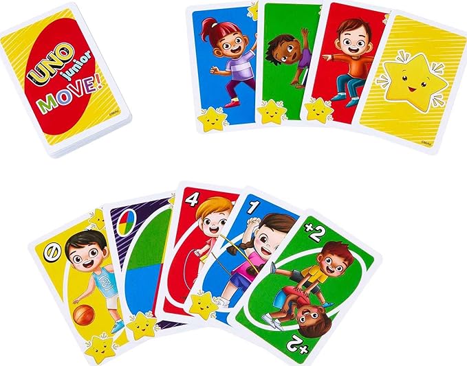 Mattel Games UNO Junior Move! Card Game for Kids Featuring Active Play, Simple Rules, 3 Levels of Play & Matching