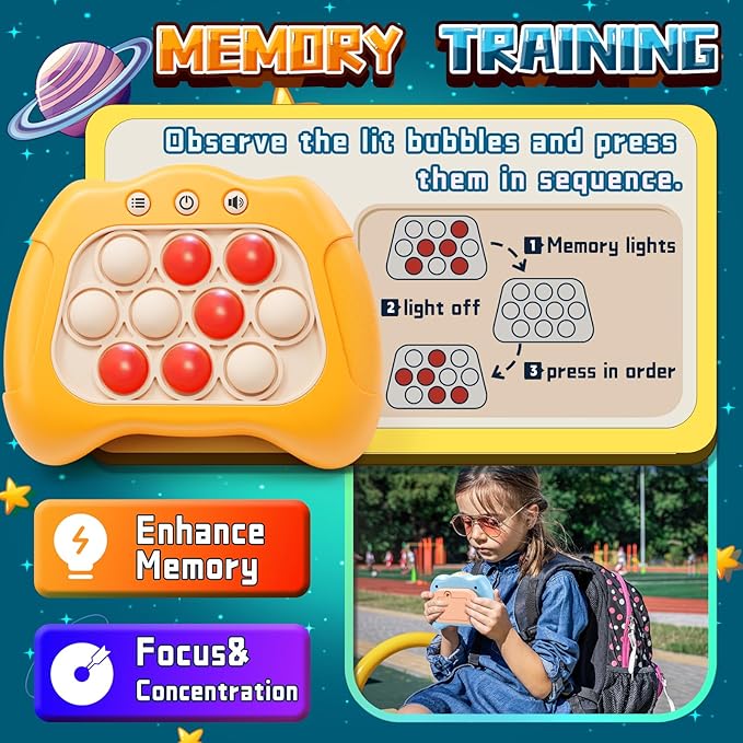 Quick Push Game，Pop Game Fidget Toys, Fast Push Bubble Game, Handheld Puzzle Game Sensory Toys ，Light Up Push Pop Game for Kids 3-12 Girls and Boys Teens Adults Decompression (Orange