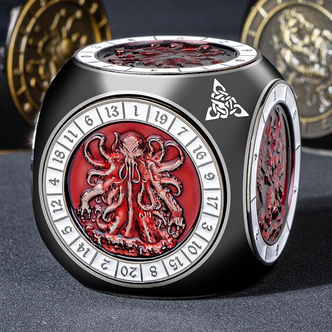 7 in 1 Spinner DND Dice Set, Metal D and D Dragon Dice with Gift Box, Role Playing Dice, Black Red