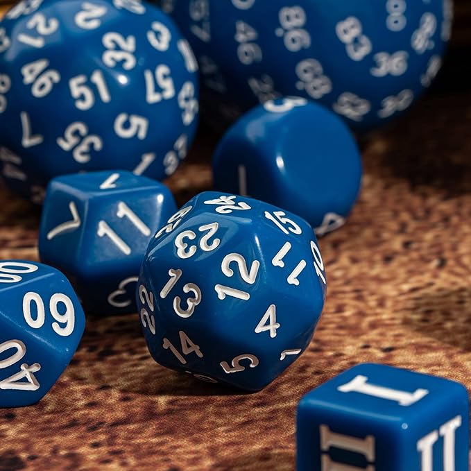 15 Pieces Complete Polyhedral DND Dice Set D3-D100 Spherical D&D Dice Set with Dragon Eye Dice Bag, D100 Dice for Dungeons and Dragons, RPG, MTG Table Games(Blue w/White Numbers)